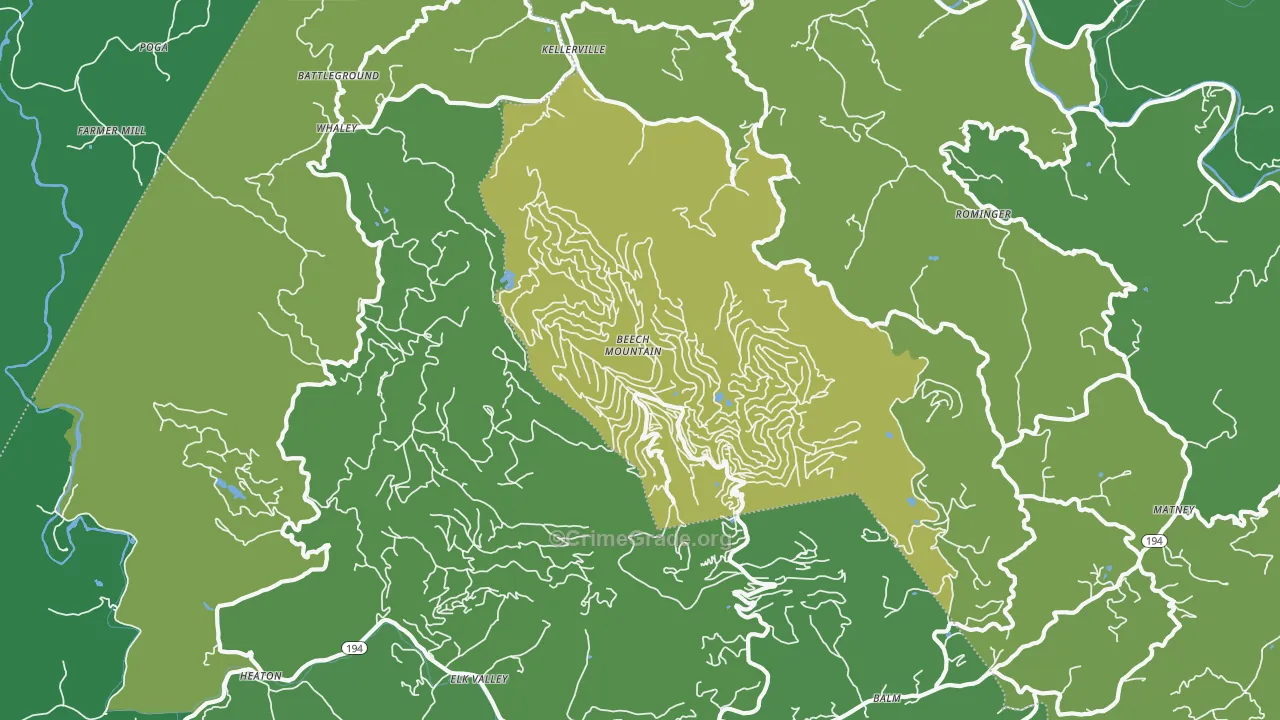 Beech Mountain, NC Map of Vehicle Theft Rates