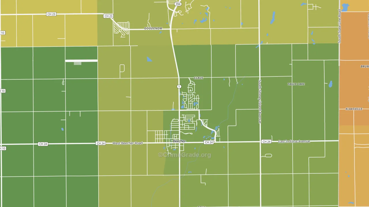 Beecher, IL Map of Vehicle Theft Rates