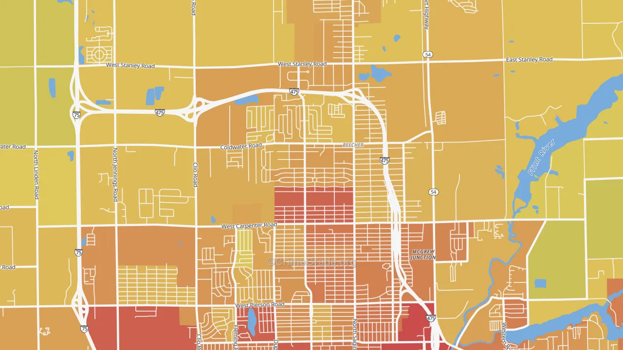 Beecher, MI Map of Vehicle Theft Rates