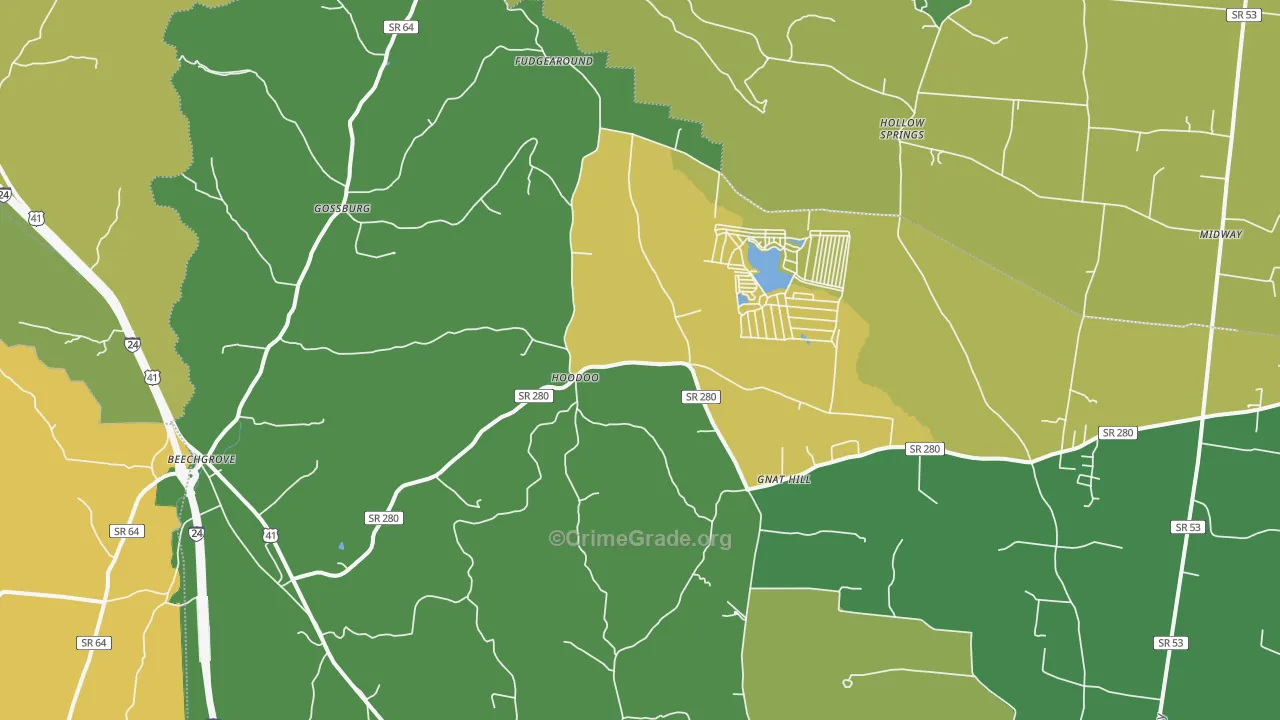 Beechgrove, TN Map of Vehicle Theft Rates