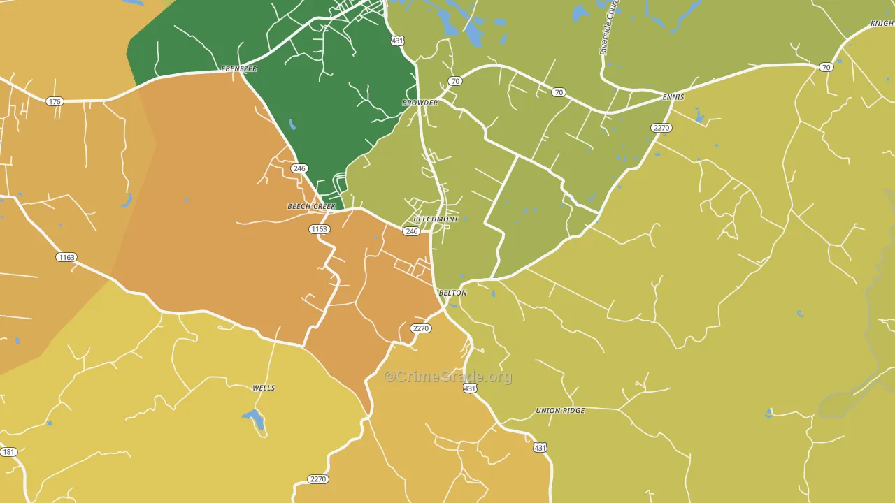 Beechmont, KY Map of Vehicle Theft Rates