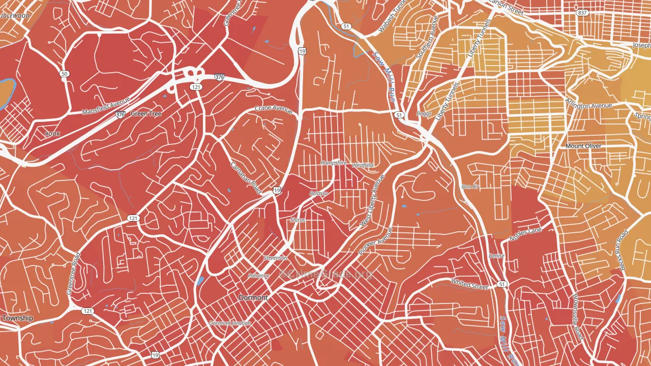 Beechview, Pittsburgh, PA Map of Vehicle Theft Rates