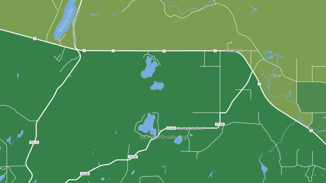 Beechwood, MI Map of Vehicle Theft Rates