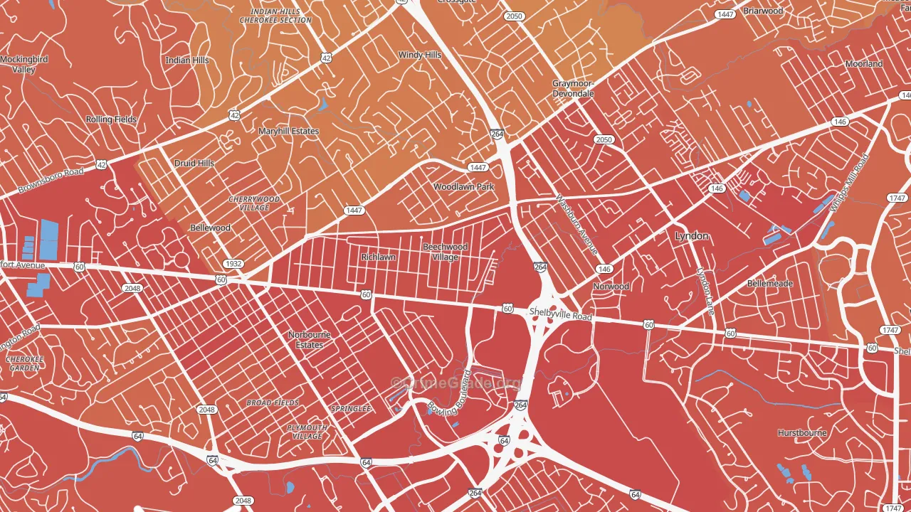 Beechwood Village, KY Map of Vehicle Theft Rates