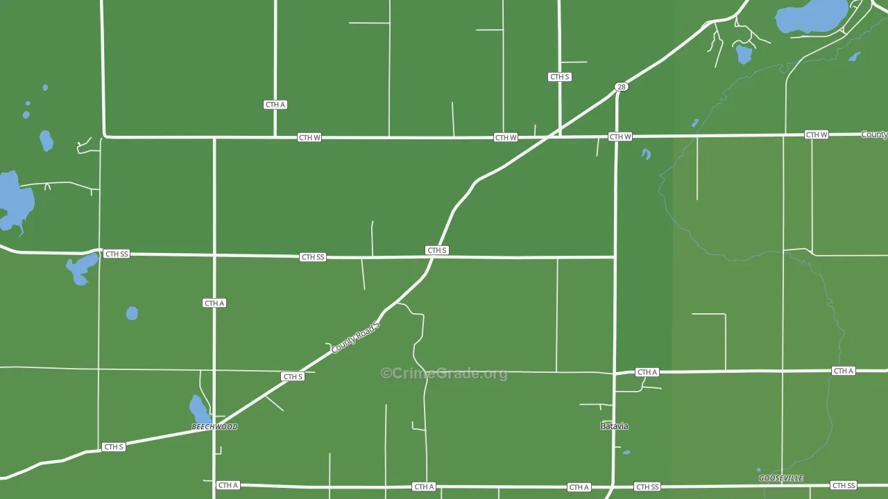 Beechwood, WI Map of Vehicle Theft Rates