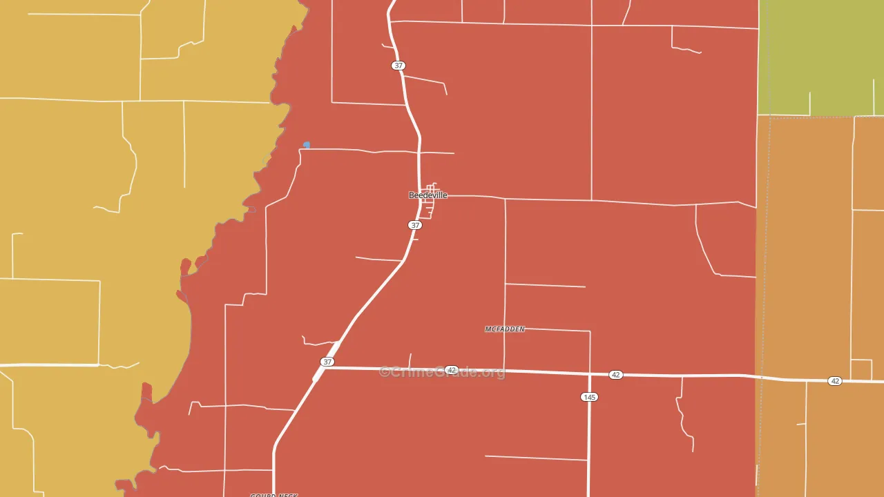 Beedeville, AR Map of Vehicle Theft Rates