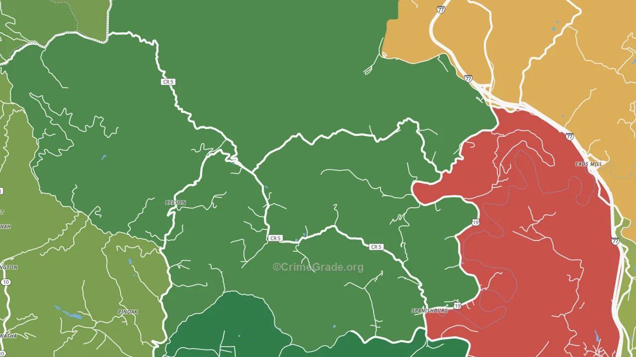 Beeson, WV Map of Vehicle Theft Rates