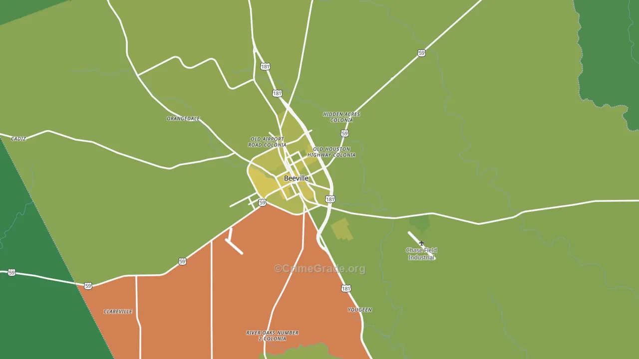 Beeville, TX Map of Vehicle Theft Rates