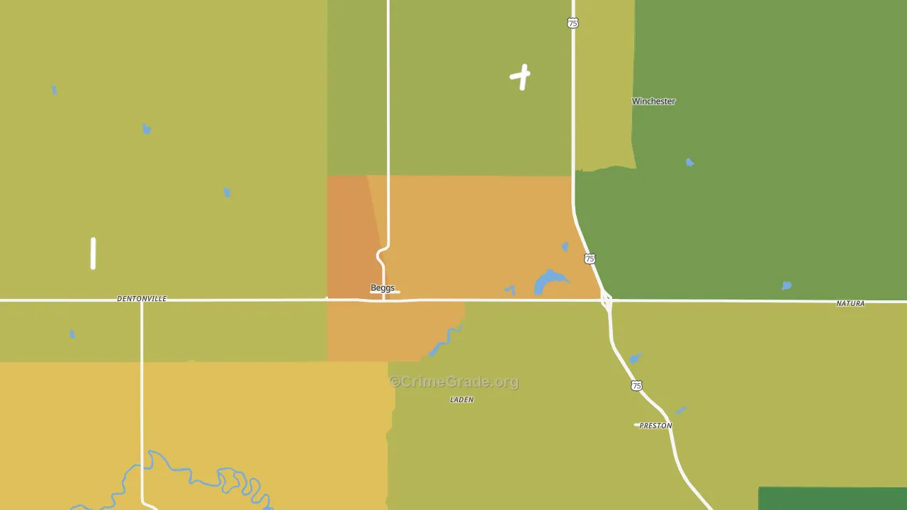 Beggs, OK Map of Vehicle Theft Rates
