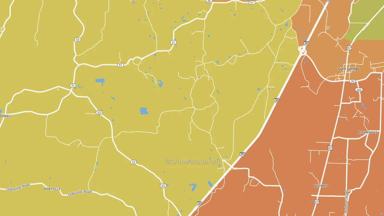 Beirne, AR Map of Vehicle Theft Rates