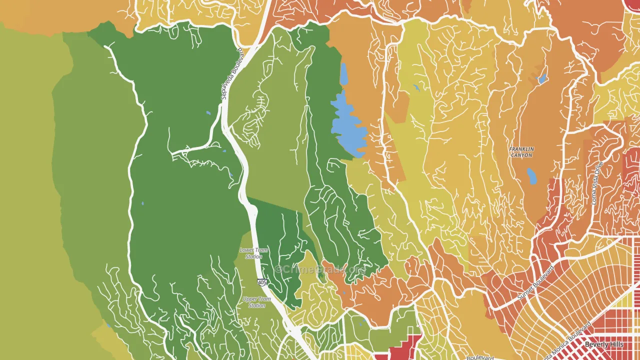 Bel Air, Los Angeles, CA Map of Vehicle Theft Rates