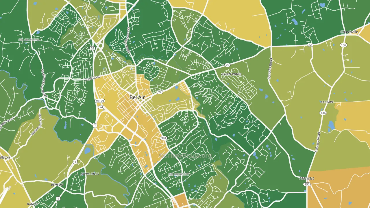Bel Air, MD Map of Vehicle Theft Rates