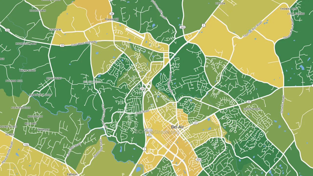 Bel Air North, MD Map of Vehicle Theft Rates