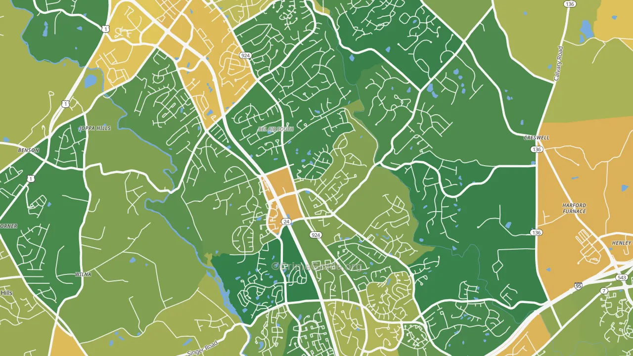Bel Air South, MD Map of Vehicle Theft Rates