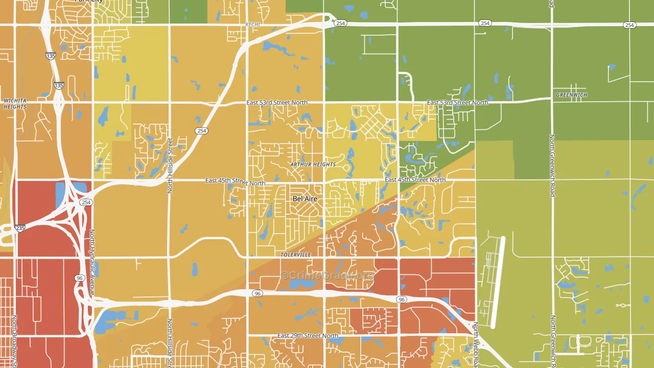 Bel Aire, KS Map of Vehicle Theft Rates