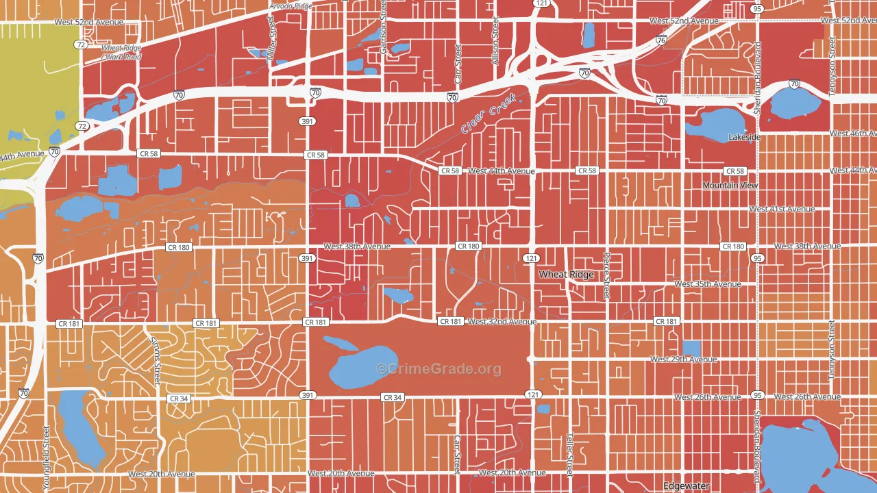 Bel Aire, Wheat Ridge, CO Map of Vehicle Theft Rates