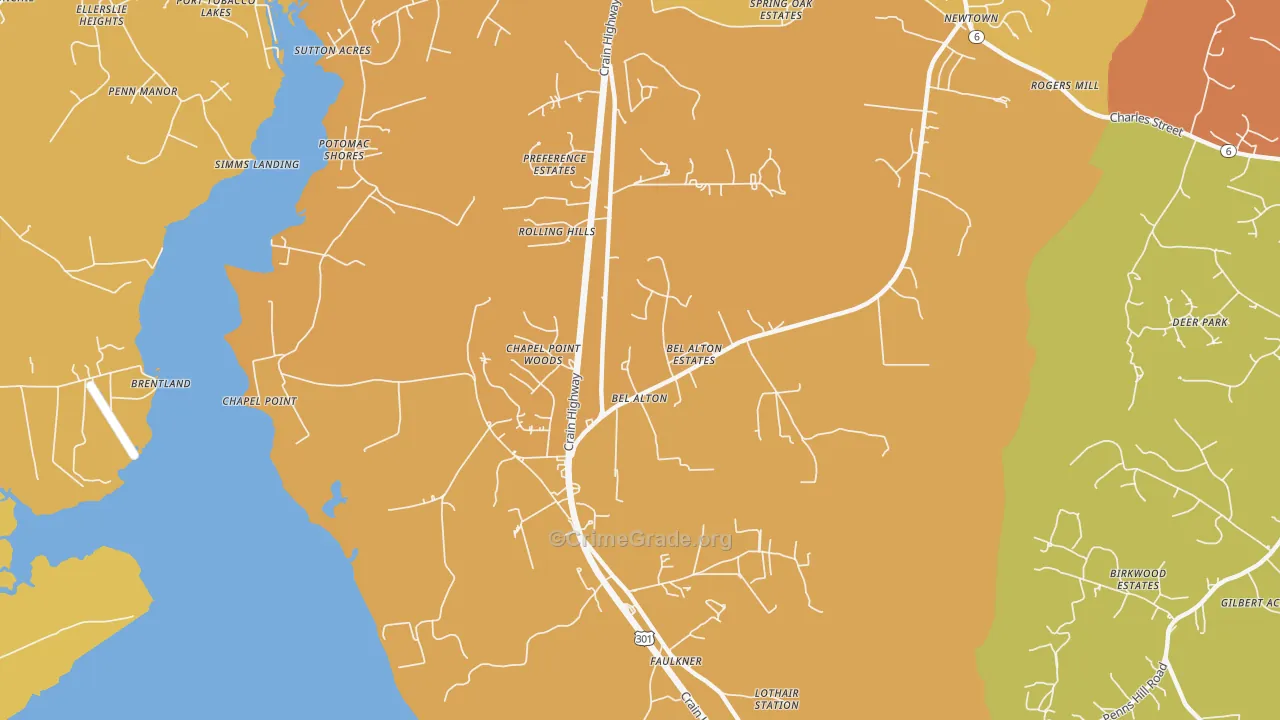 Bel Alton, MD Map of Vehicle Theft Rates