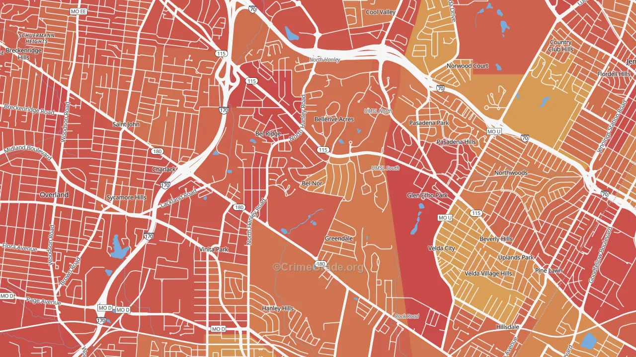 Bel-Nor, MO Map of Vehicle Theft Rates