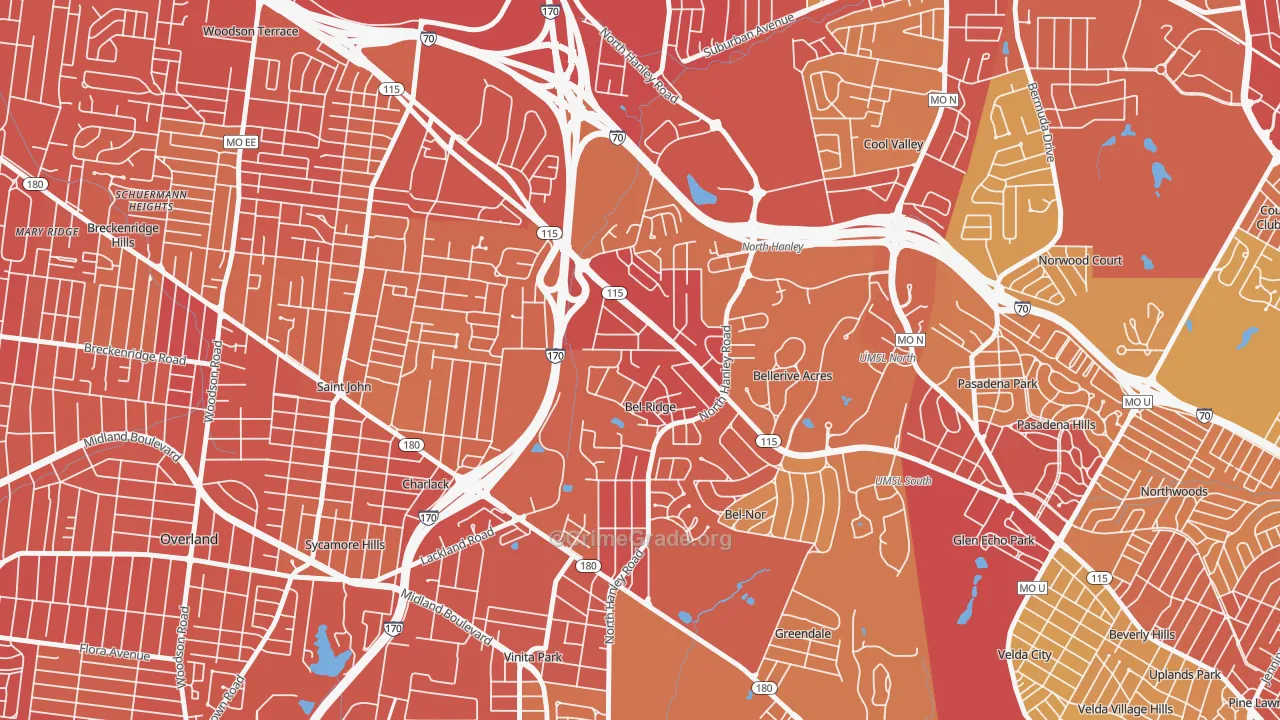 Bel-Ridge, MO Map of Vehicle Theft Rates