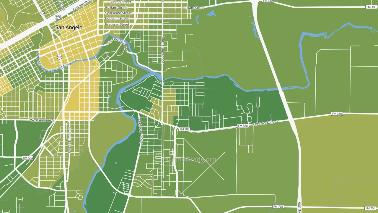 Belaire, San Angelo, TX Map of Vehicle Theft Rates