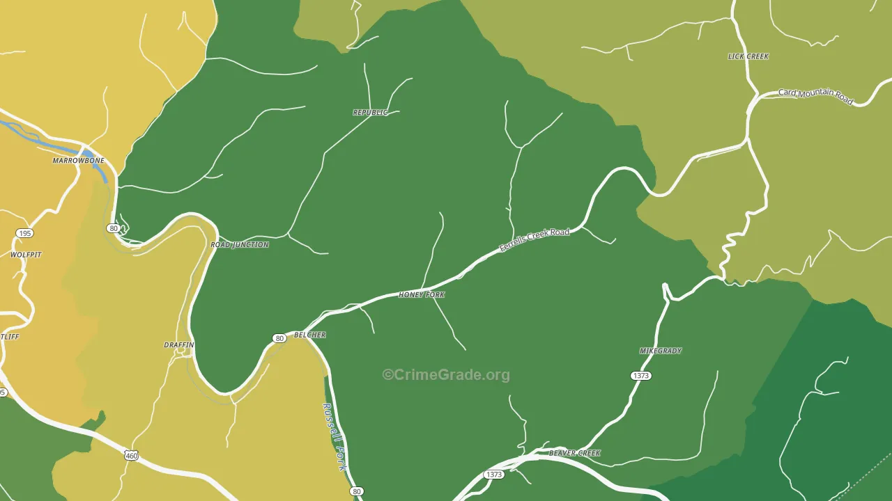 Belcher, KY Map of Vehicle Theft Rates