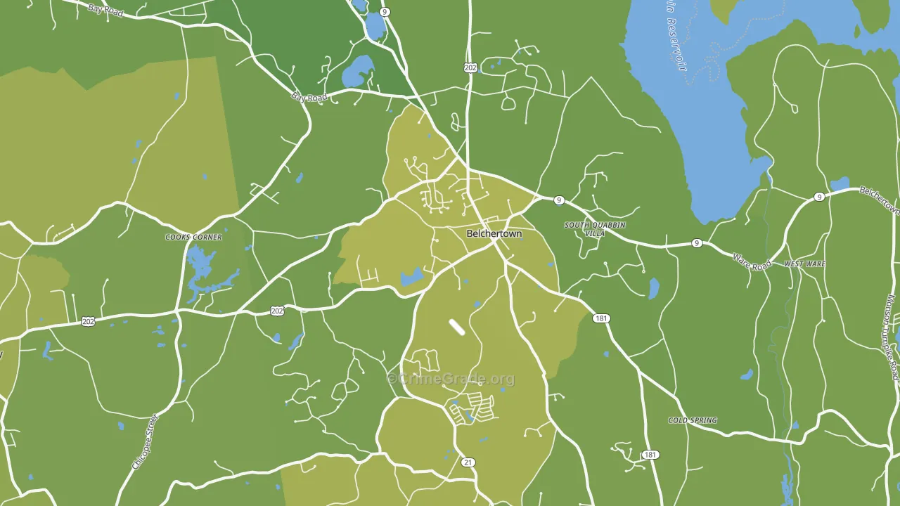Belchertown, MA Map of Vehicle Theft Rates