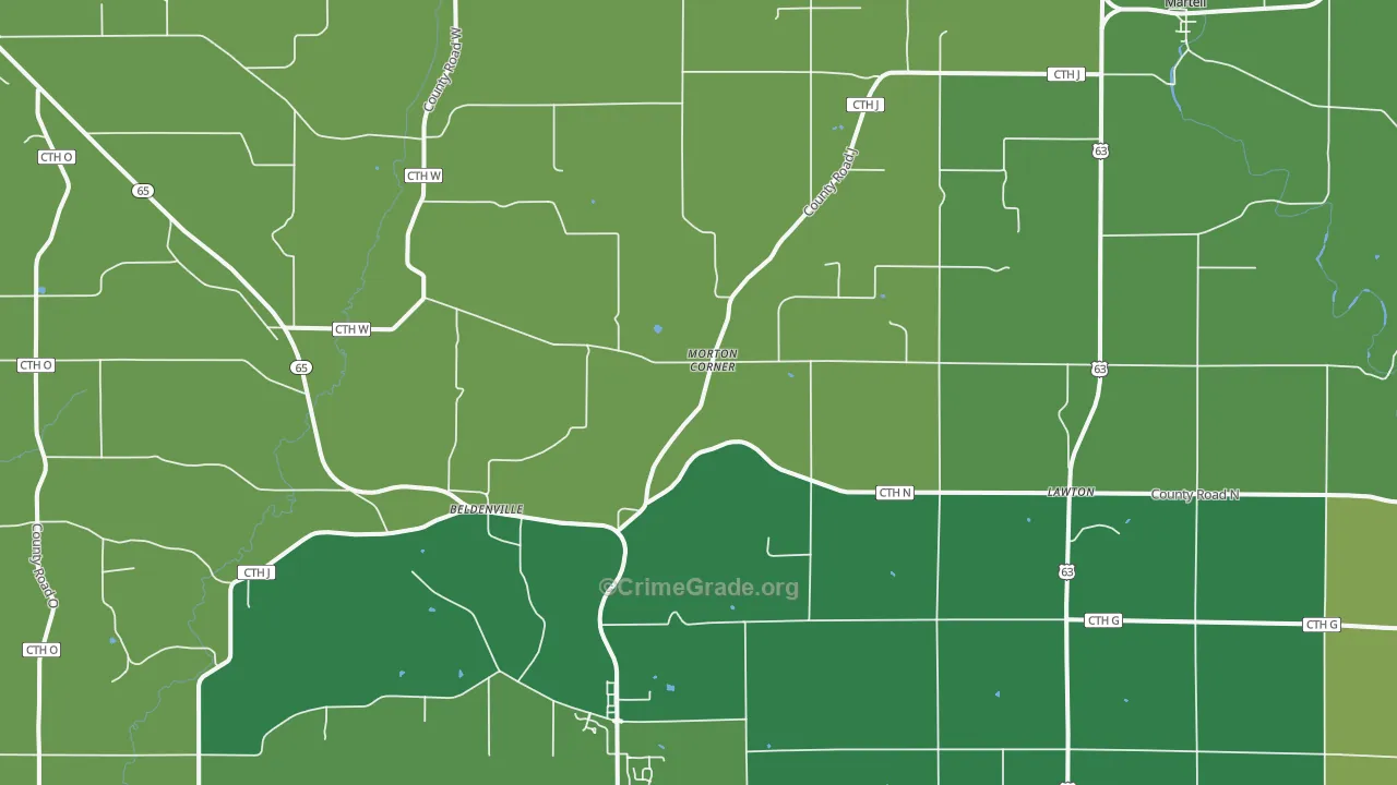 Beldenville, WI Map of Vehicle Theft Rates