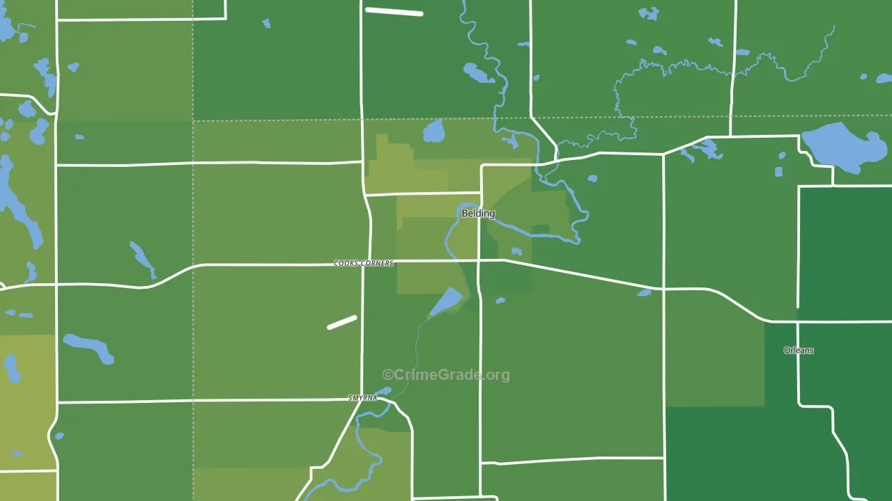 Belding, MI Map of Vehicle Theft Rates