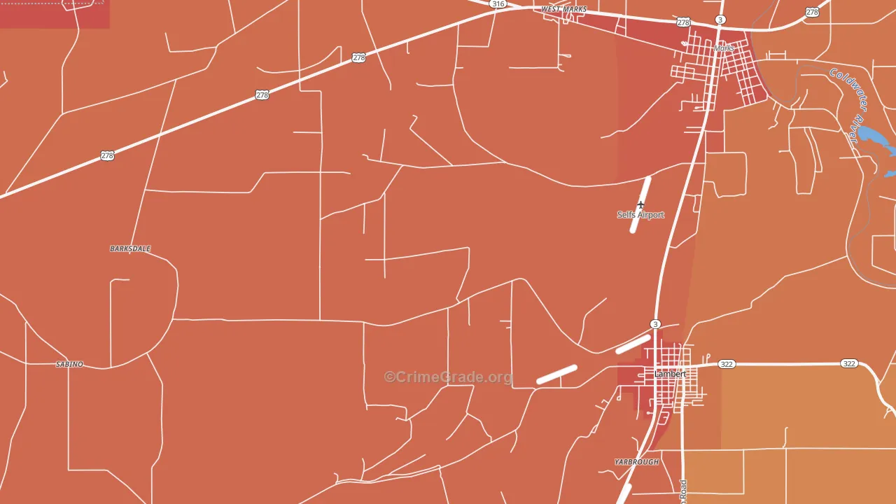 Belen, MS Map of Vehicle Theft Rates