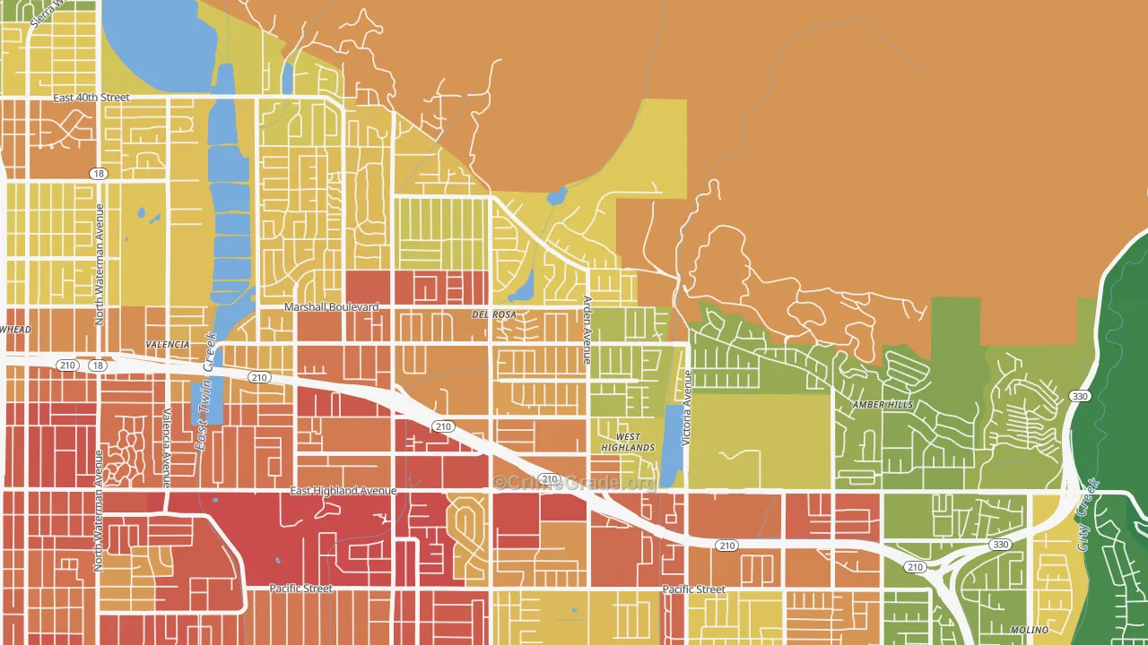 Belevedere, San Bernardino, CA Map of Vehicle Theft Rates