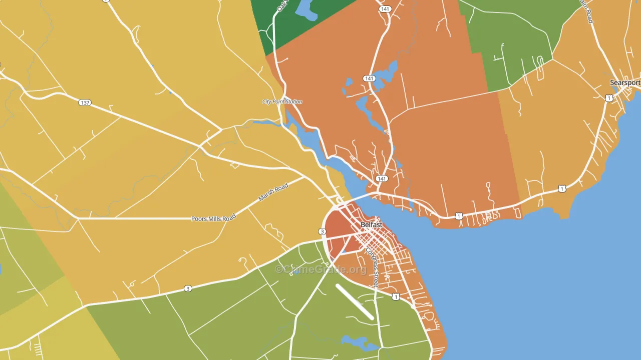 Belfast, ME Map of Vehicle Theft Rates