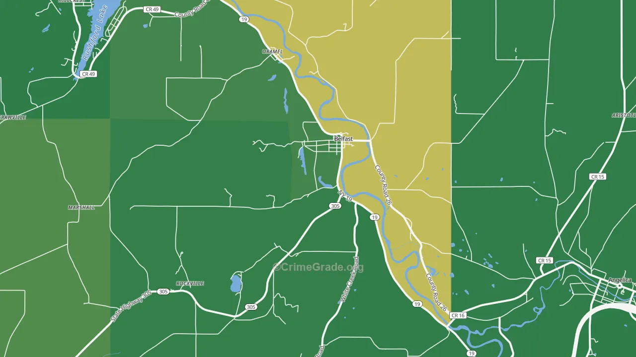 Belfast, NY Map of Vehicle Theft Rates
