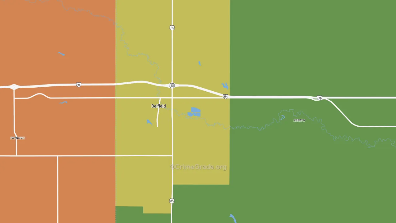 Belfield, ND Map of Vehicle Theft Rates