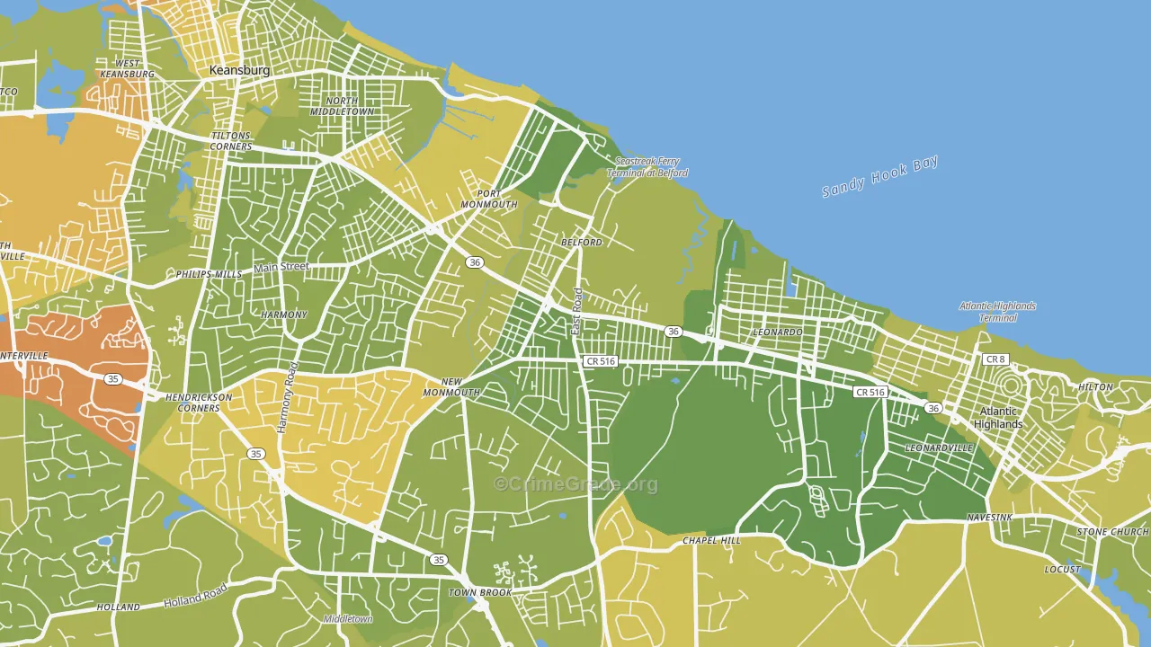 Belford, NJ Map of Vehicle Theft Rates