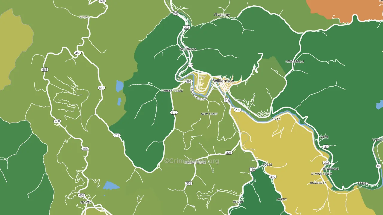 Belfry, KY Map of Vehicle Theft Rates