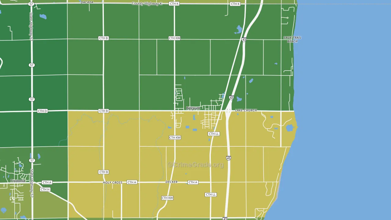 Belgium, WI Map of Vehicle Theft Rates