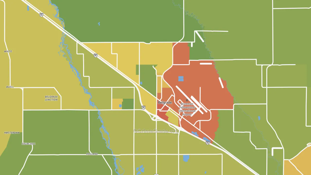 Belgrade, MT Map of Vehicle Theft Rates