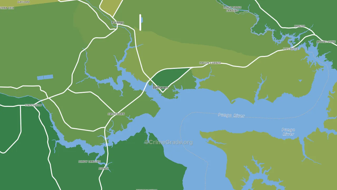 Belhaven, NC Map of Vehicle Theft Rates