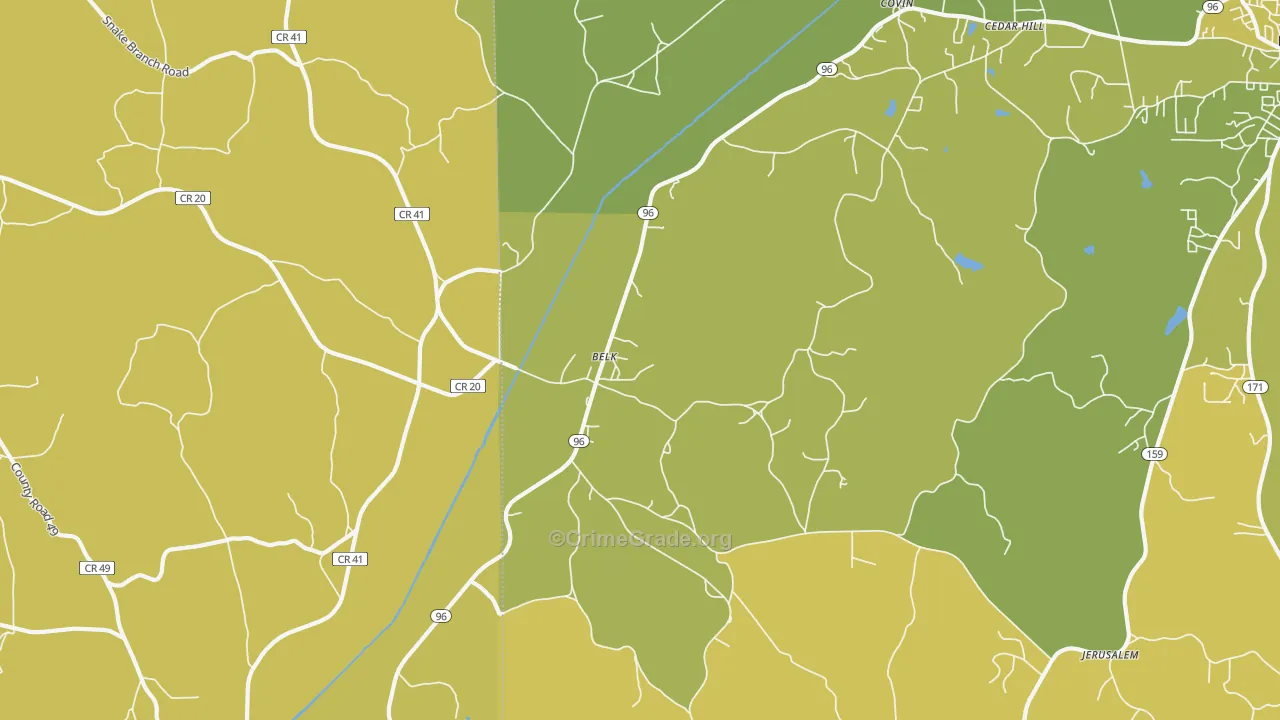 Belk, AL Map of Vehicle Theft Rates