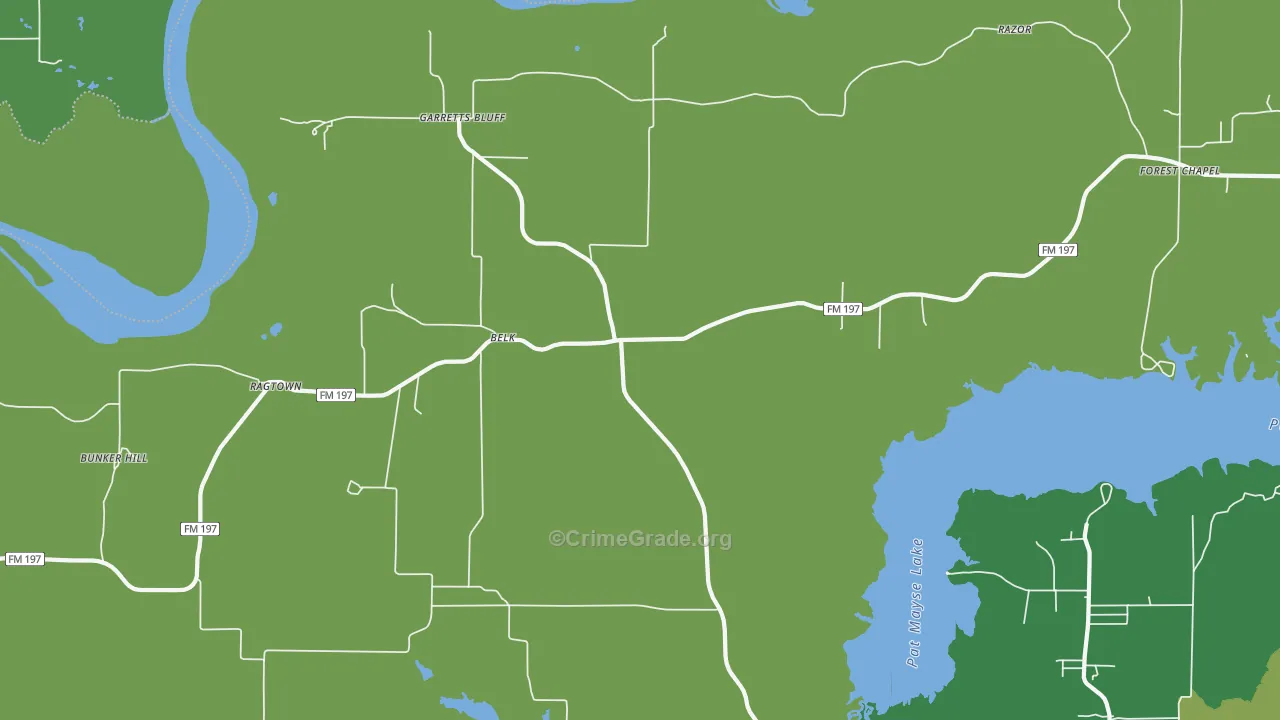 Belk, TX Map of Vehicle Theft Rates