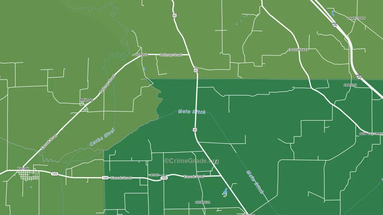 Belknap, IL Map of Vehicle Theft Rates