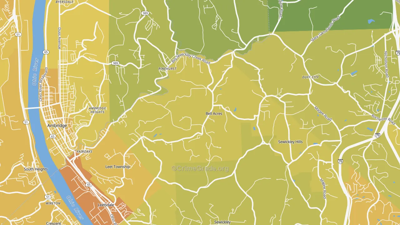 Bell Acres, PA Map of Vehicle Theft Rates