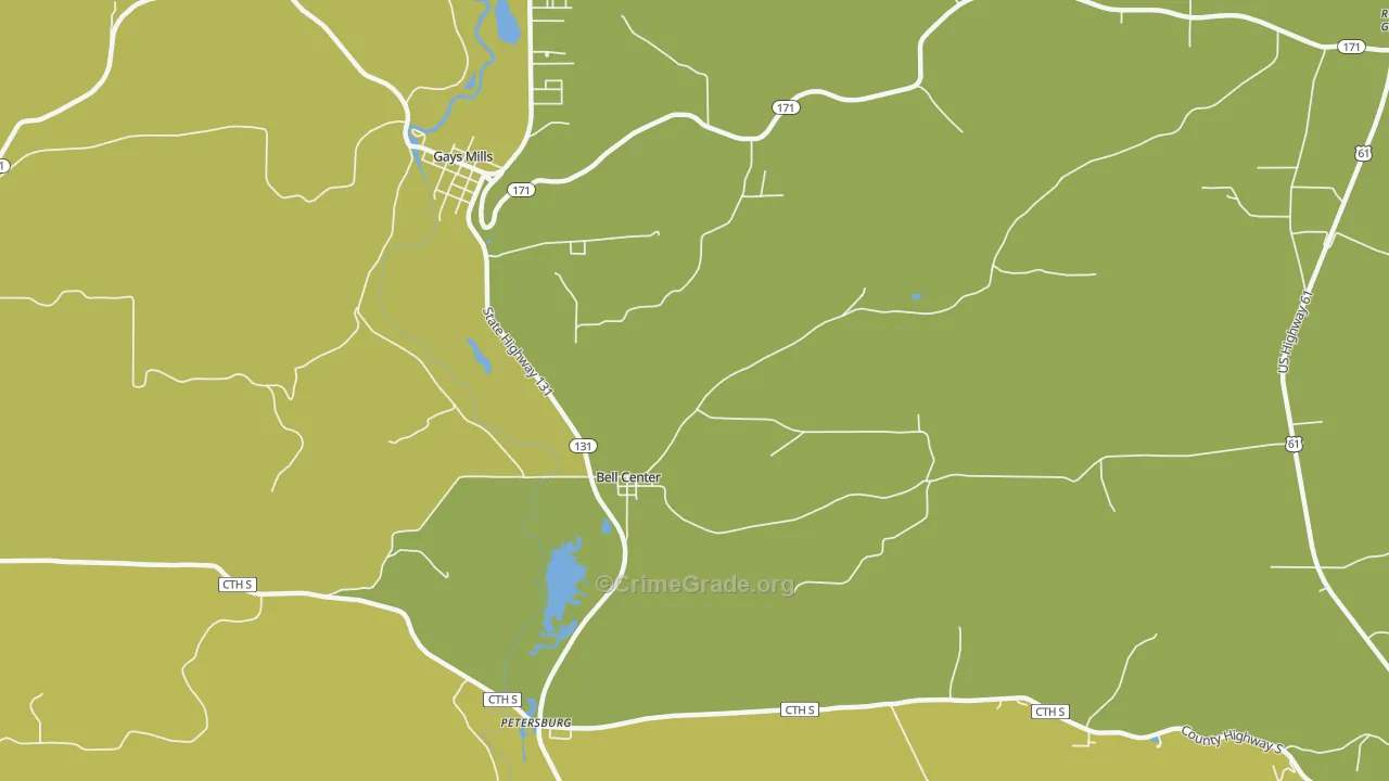 Bell Center, WI Map of Vehicle Theft Rates