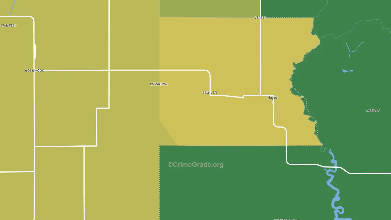 Bell City, LA Map of Vehicle Theft Rates