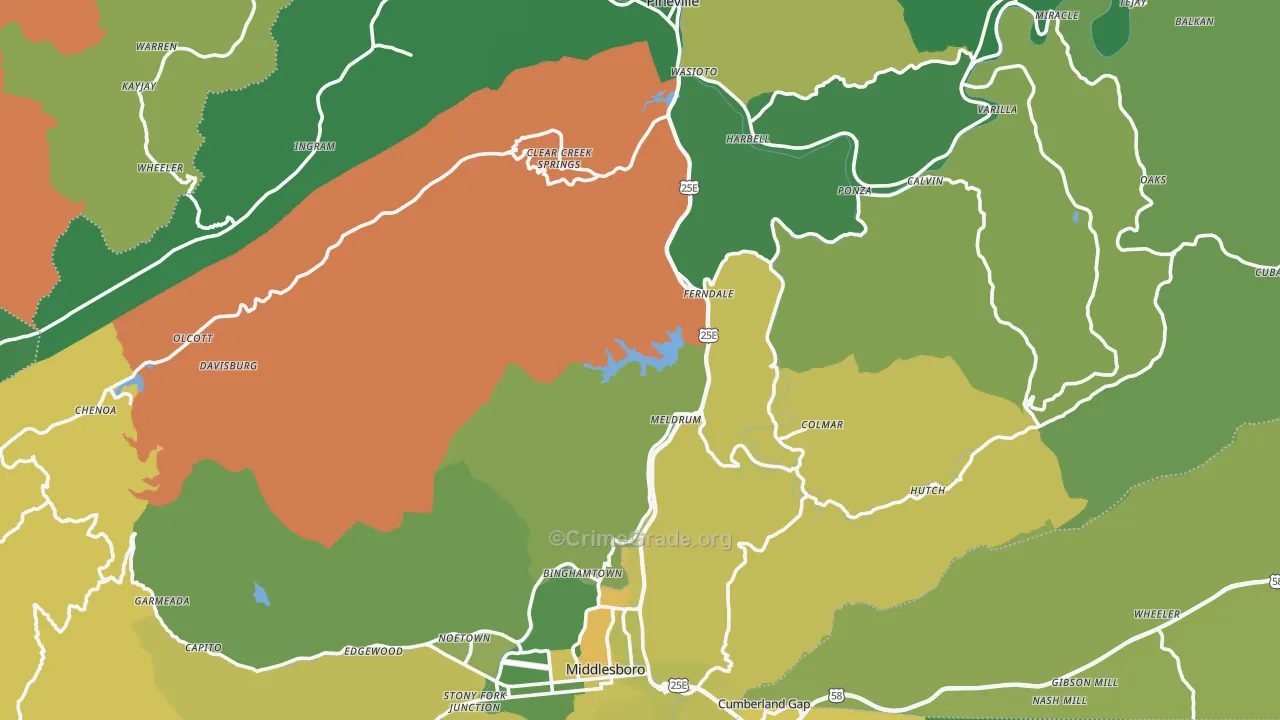 Bell County, KY Map of Vehicle Theft Rates