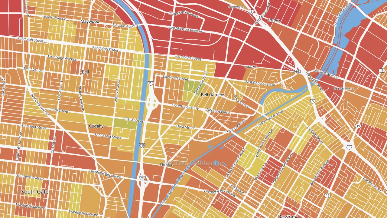 Bell Gardens, CA Map of Vehicle Theft Rates