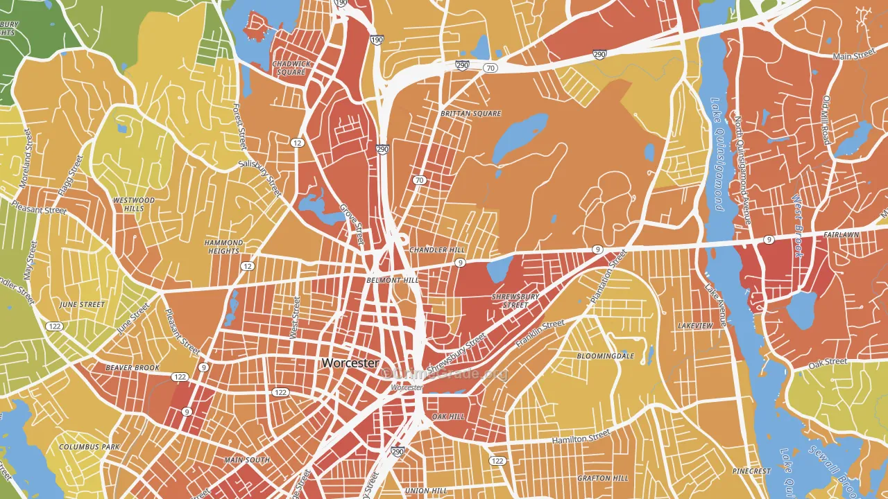 Bell Hill, Worcester, MA Map of Vehicle Theft Rates