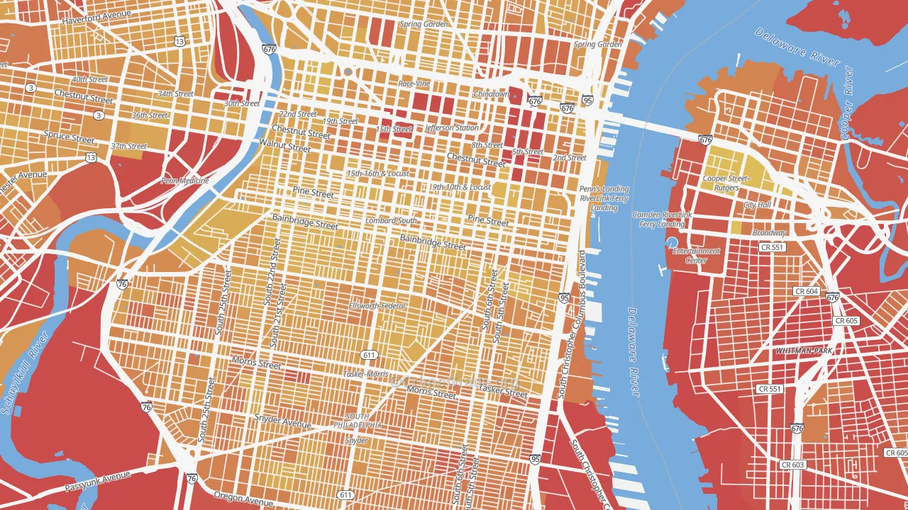 Bella Vista, Philadelphia, PA Map of Vehicle Theft Rates