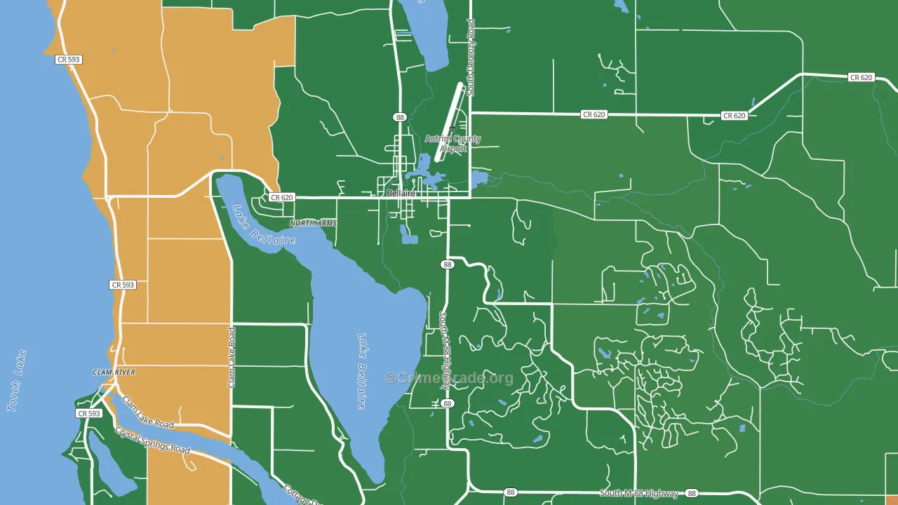 Bellaire, MI Map of Vehicle Theft Rates