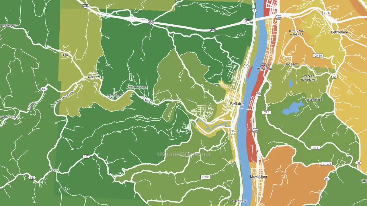 Bellaire, OH Map of Vehicle Theft Rates